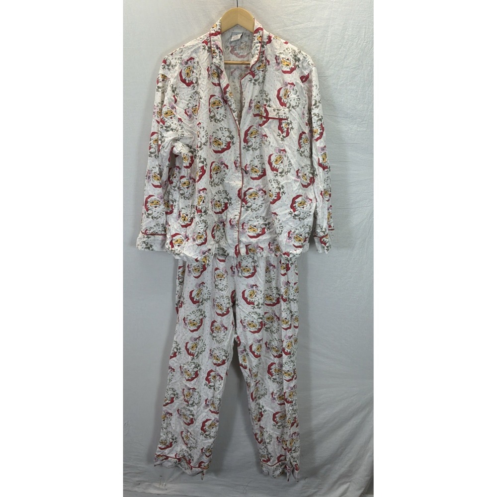 8 Oak Lane Pajama Sets Womens L/XL Santa Christmas Flannel Cotton Long Sleeve